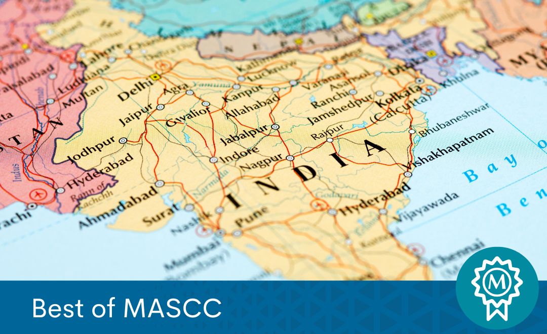 A map of India. A blue banner at the bottom reads "Best of MASCC"