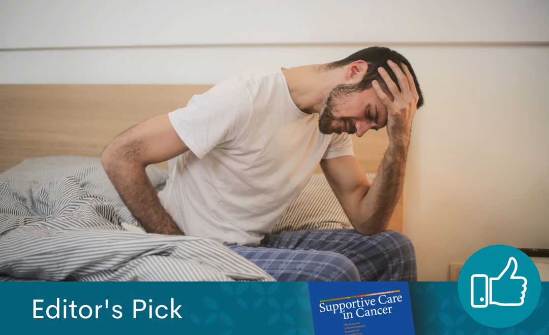 A person in pajamas sitting on a bed with their head in their hand. Bottom banner reads "Editor's Pick"