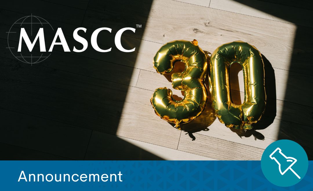 Gold balloons in the shape of the number 30 in a spotlight on a dark background. Bottom banner reads "Announcement"