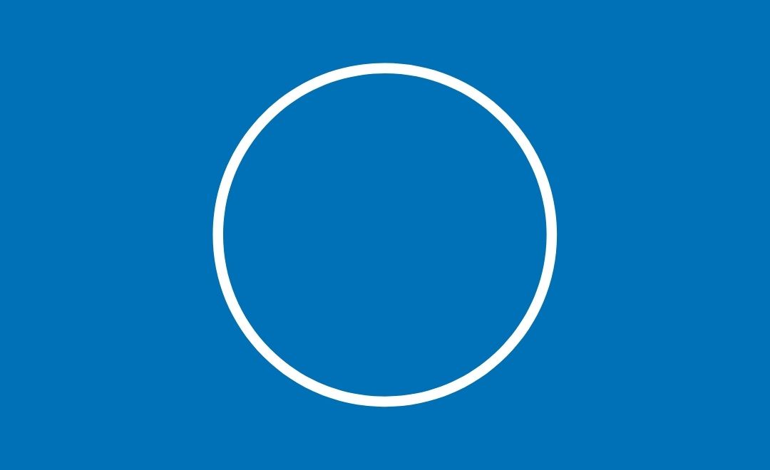 A white circle on a blue background