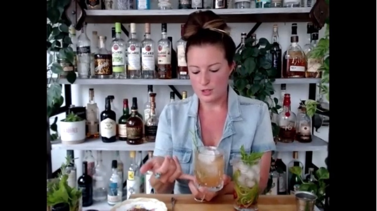 Screen shot of Master Mixologist Stephanie giving a demonstration during one of the 2021 Annual Meeting social events