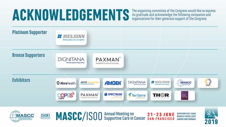Supporter and exhibitor logos from MASCC/ISOO 2019