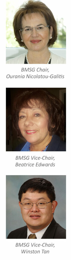 BMSG Chair, Ourania Nicolatou-Galitis, BMSG Vice-Chair Beatrice Edwards and BMSG Vice-Chair Winston Tan