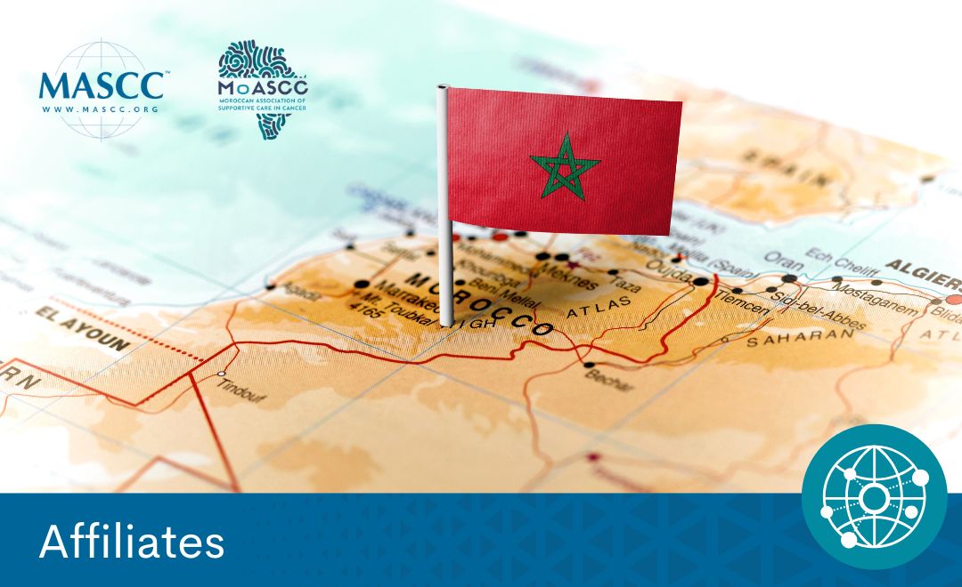 A map with a flag marking Morocco, alongside the MASCC and MoASCC logos