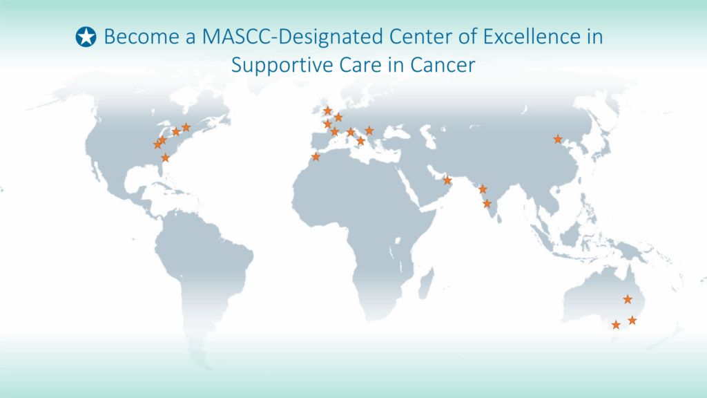A map of the world showing the locations of Centers of Excellence marked by stars