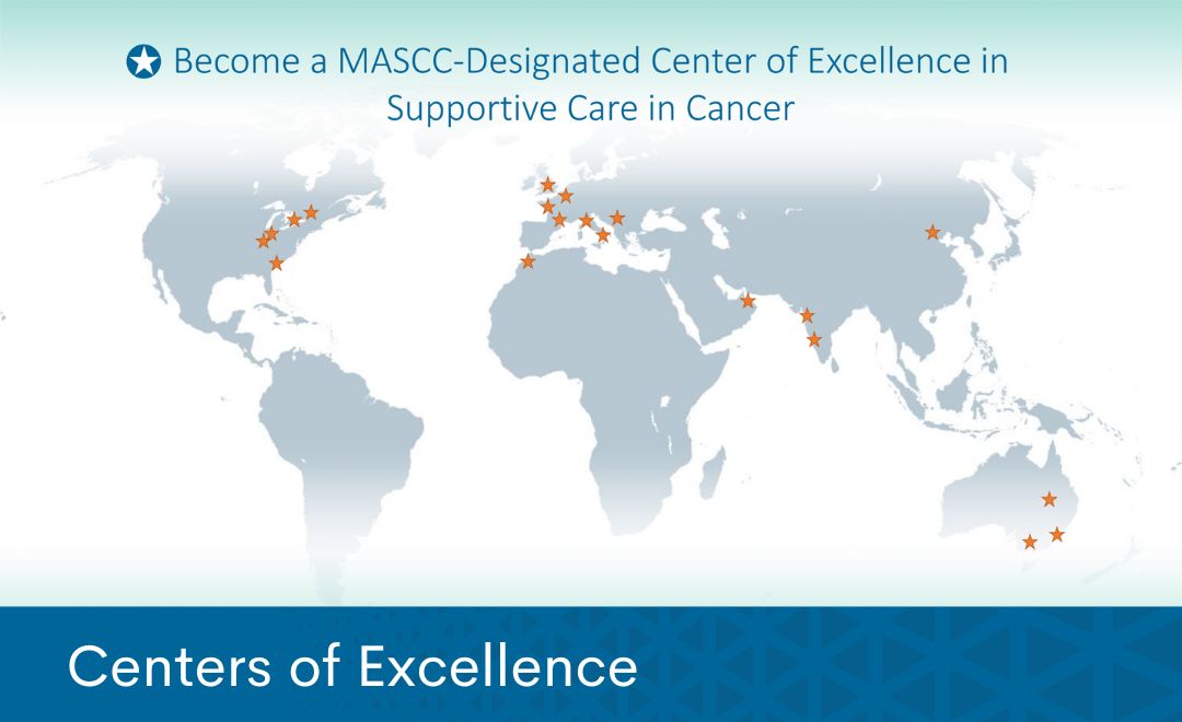A map of the world showing the locations of Centers of Excellence marked by stars