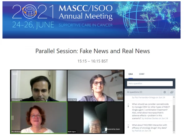 2021 Screenshot 1 Screen shot of speakers and attendee chat box during the Parallel Session: Fake News and Real News